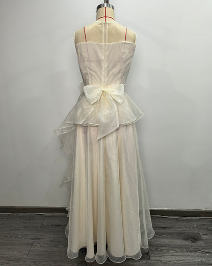 Apricot Organza Ruffle Maxi Dress