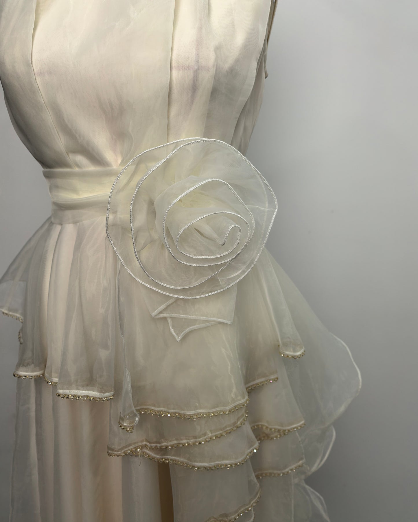 Apricot Organza Ruffle Maxi Dress