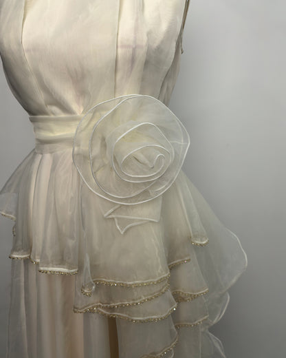 Apricot Organza Ruffle Maxi Dress
