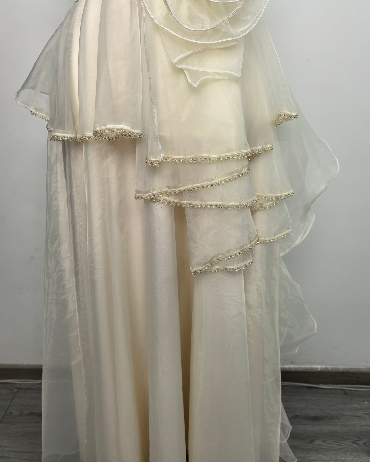 Apricot Organza Ruffle Maxi Dress