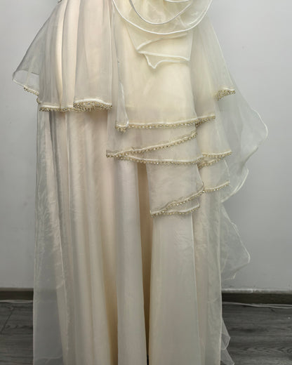 Apricot Organza Ruffle Maxi Dress