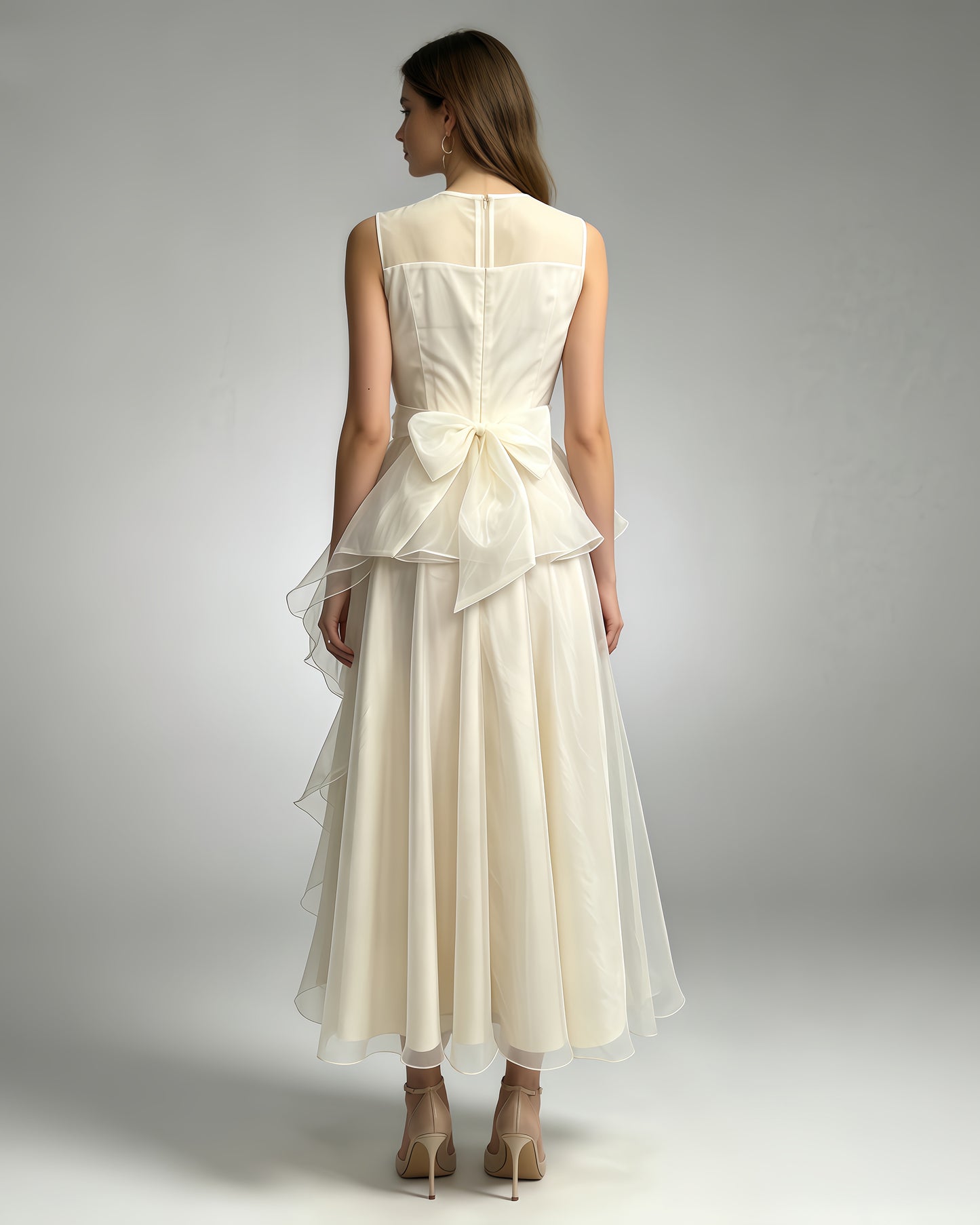 Apricot Organza Ruffle Maxi Dress