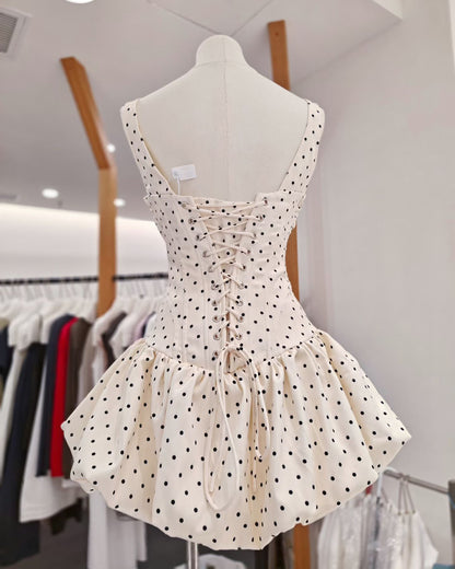 Apricot Polka Dot Bow Corset Mini Dress