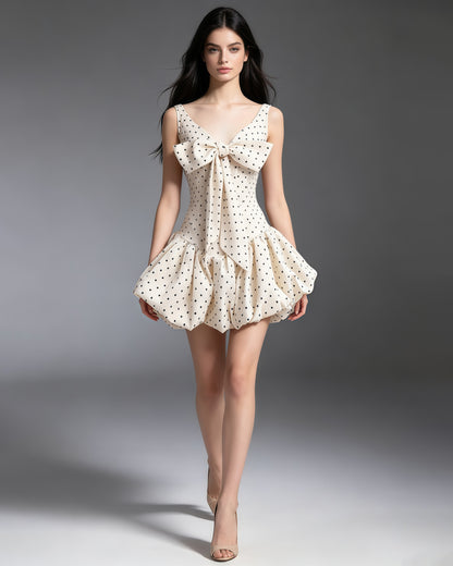 Apricot Polka Dot Bow Corset Mini Dress