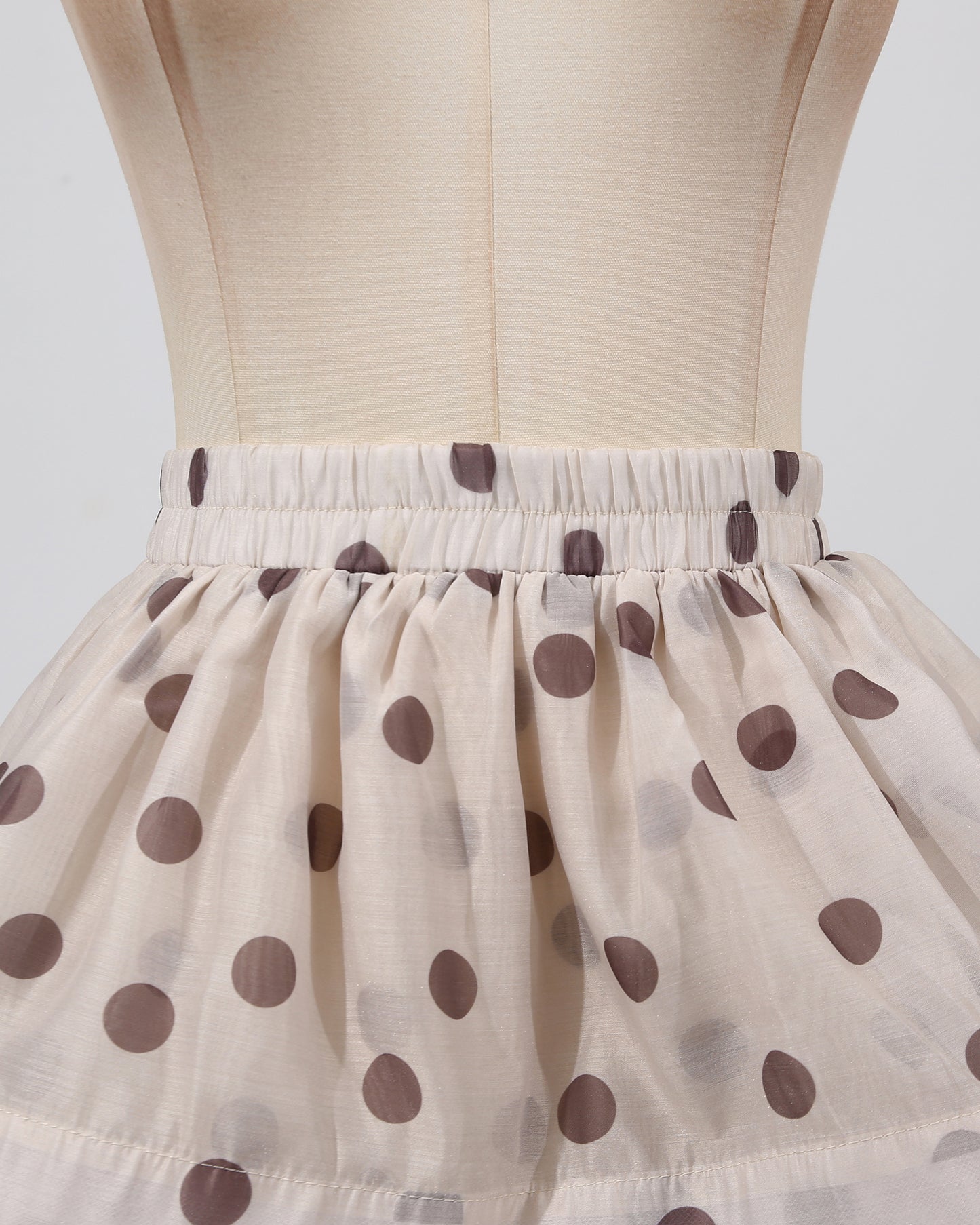 Apricot Polka Dot Puff Sleeve Tiered Dress Set