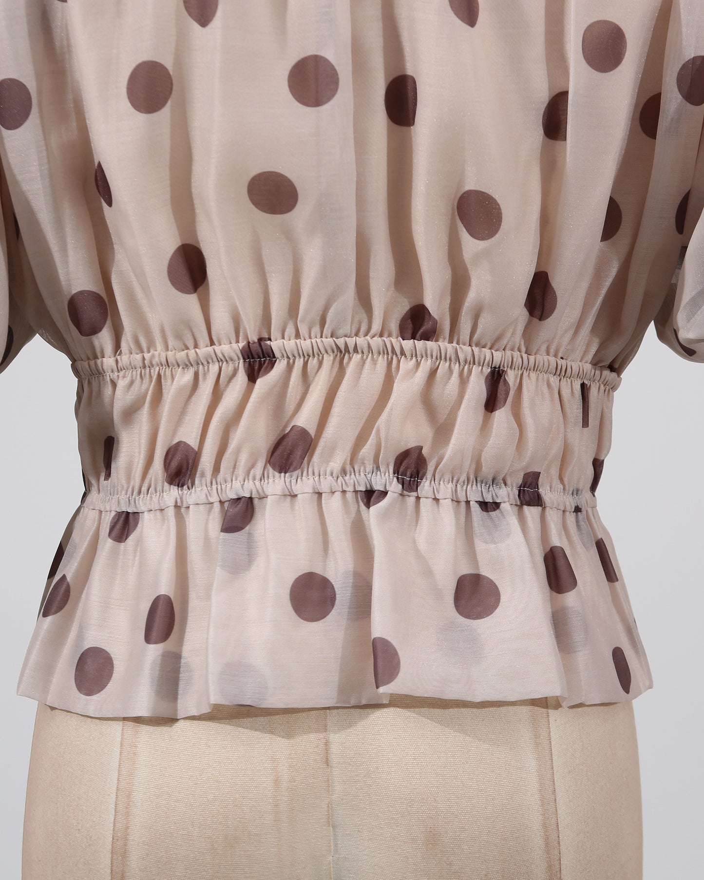 Apricot Polka Dot Puff Sleeve Tiered Dress Set