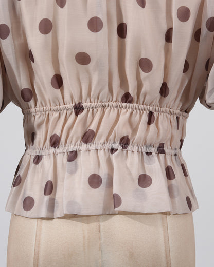 Apricot Polka Dot Puff Sleeve Tiered Dress Set