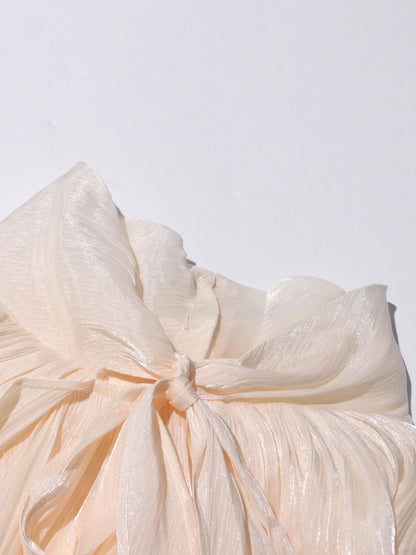 Apricot Puff Sleeve Tie Neck Maxi Dress