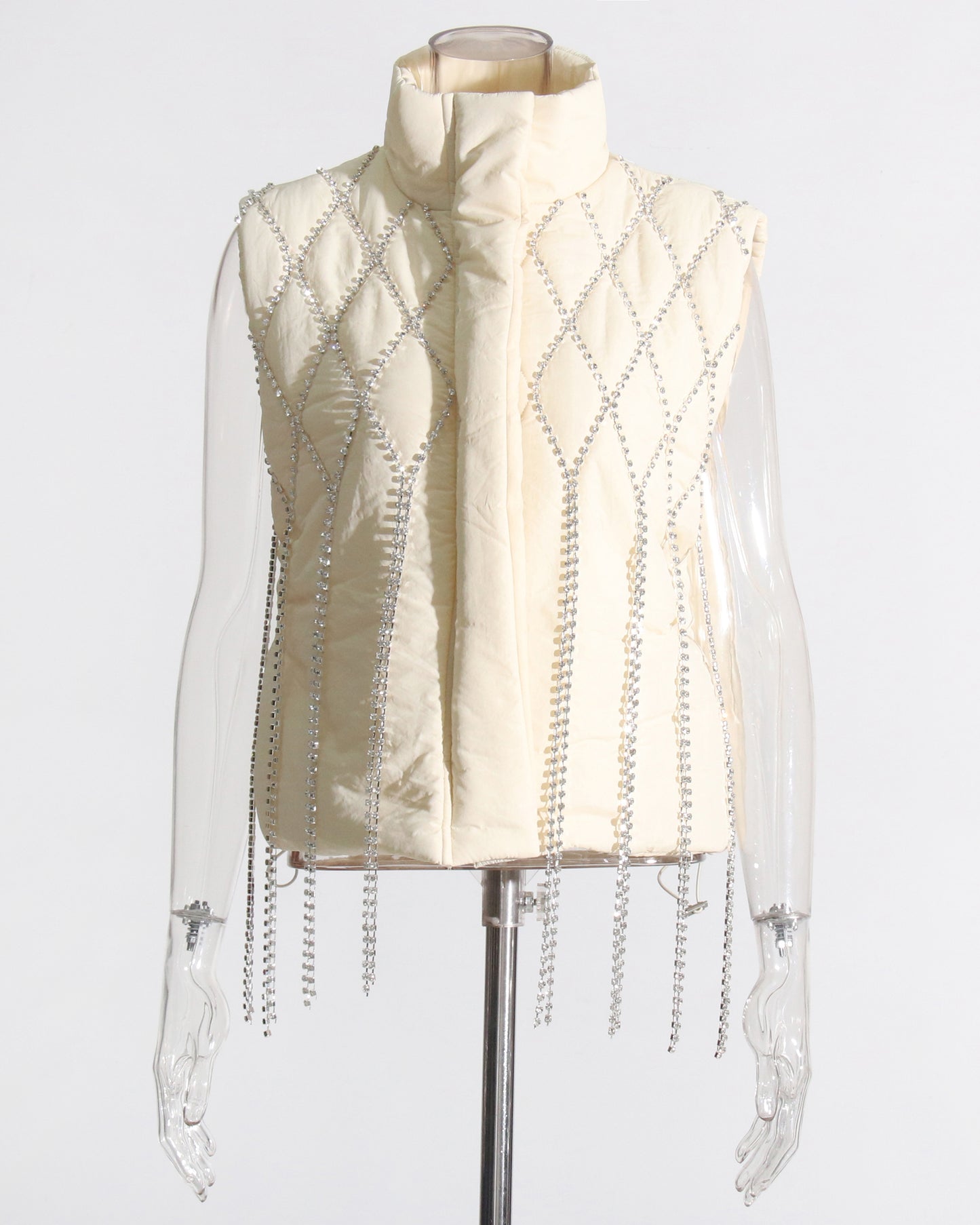 Apricot Quilted Jacket with Crystal Fringe Embellishment