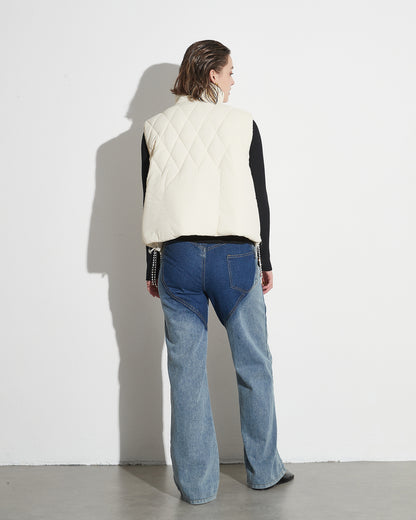 Apricot Quilted Jacket with Crystal Fringe Embellishment