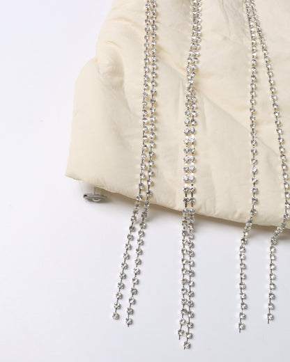 Apricot Quilted Jacket with Crystal Fringe Embellishment