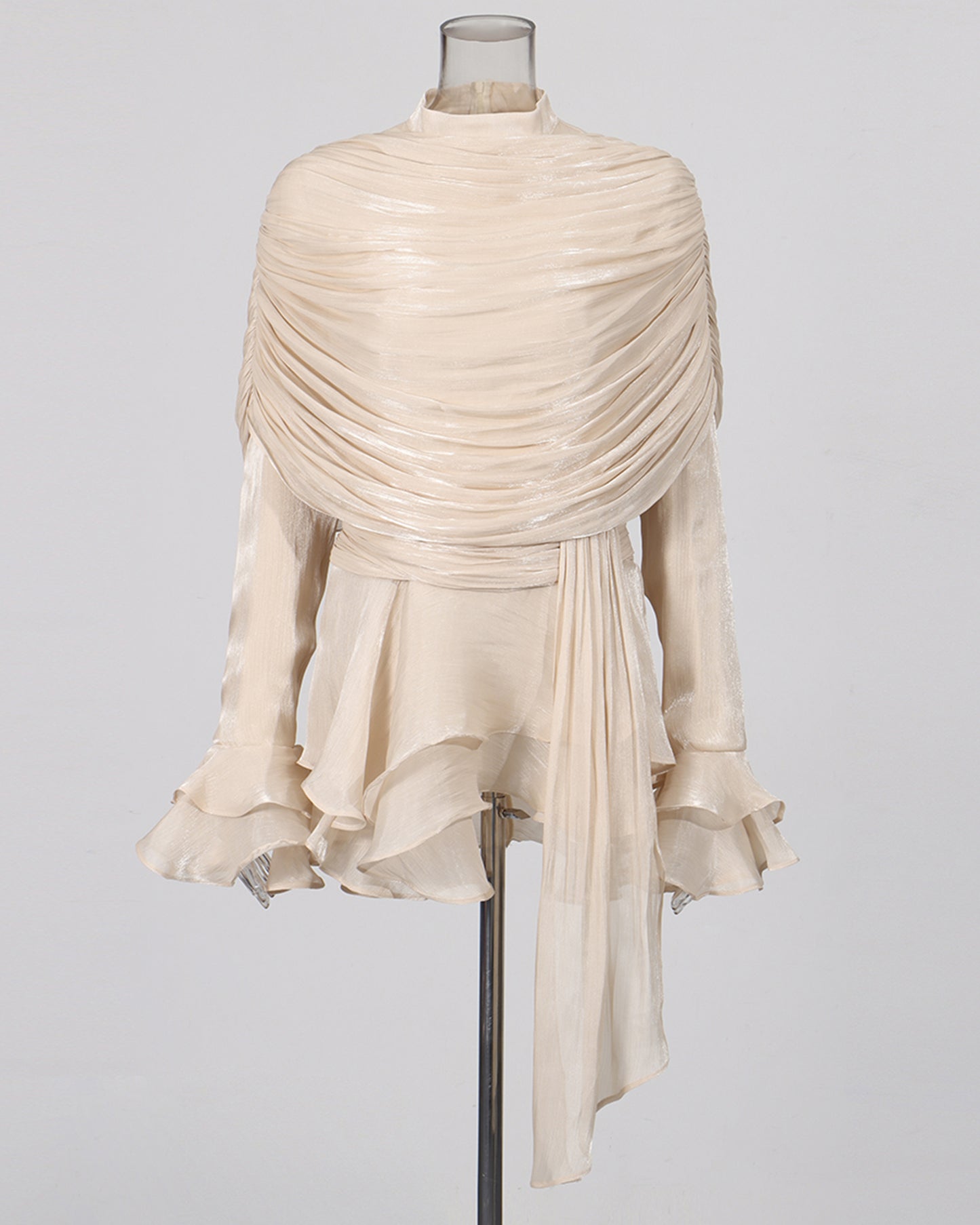 Apricot Ruched Ruffle Mini Dress