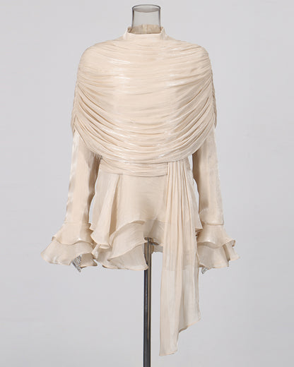 Apricot Ruched Ruffle Mini Dress