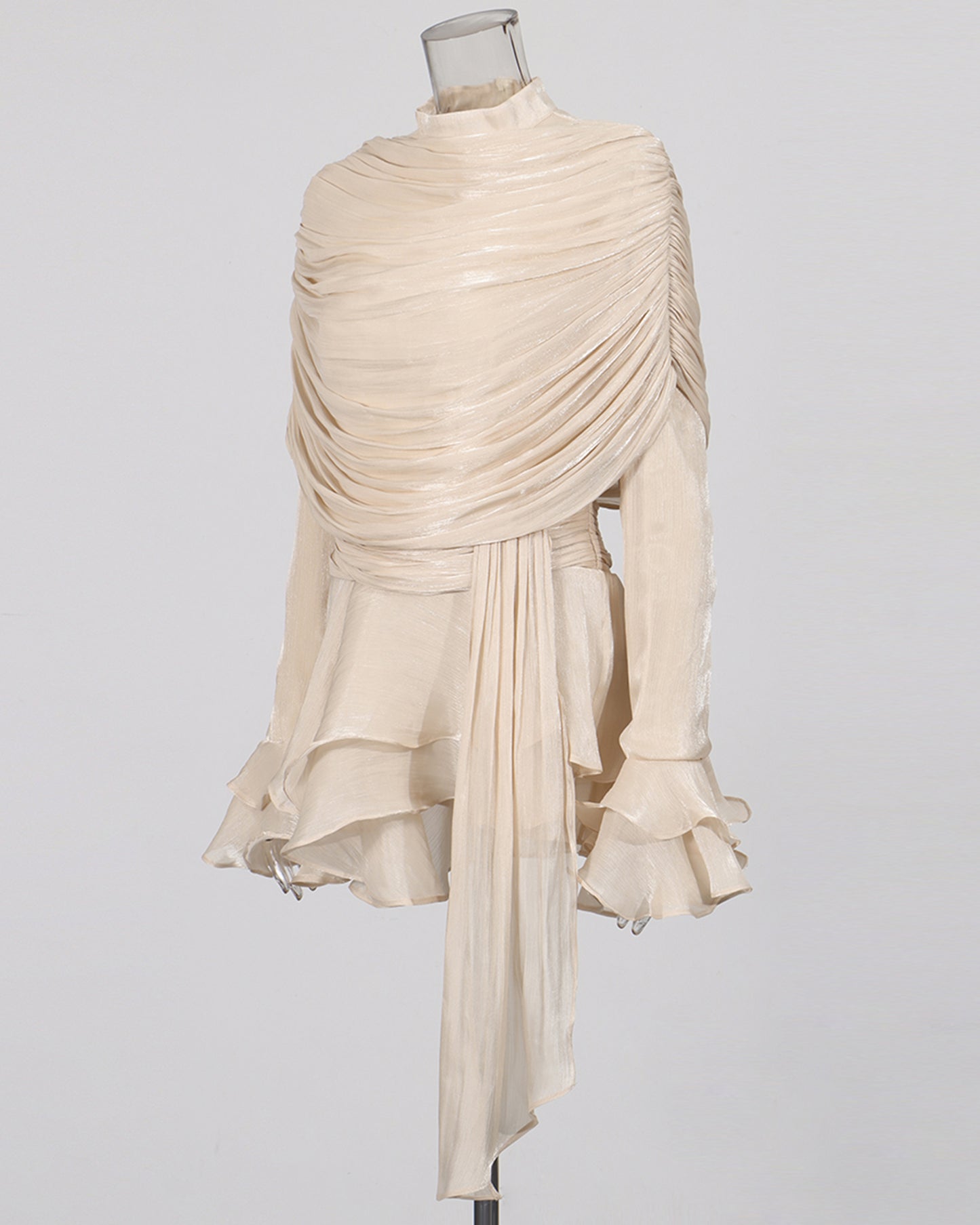 Apricot Ruched Ruffle Mini Dress