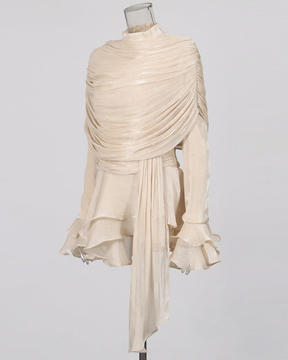 Apricot Ruched Ruffle Mini Dress