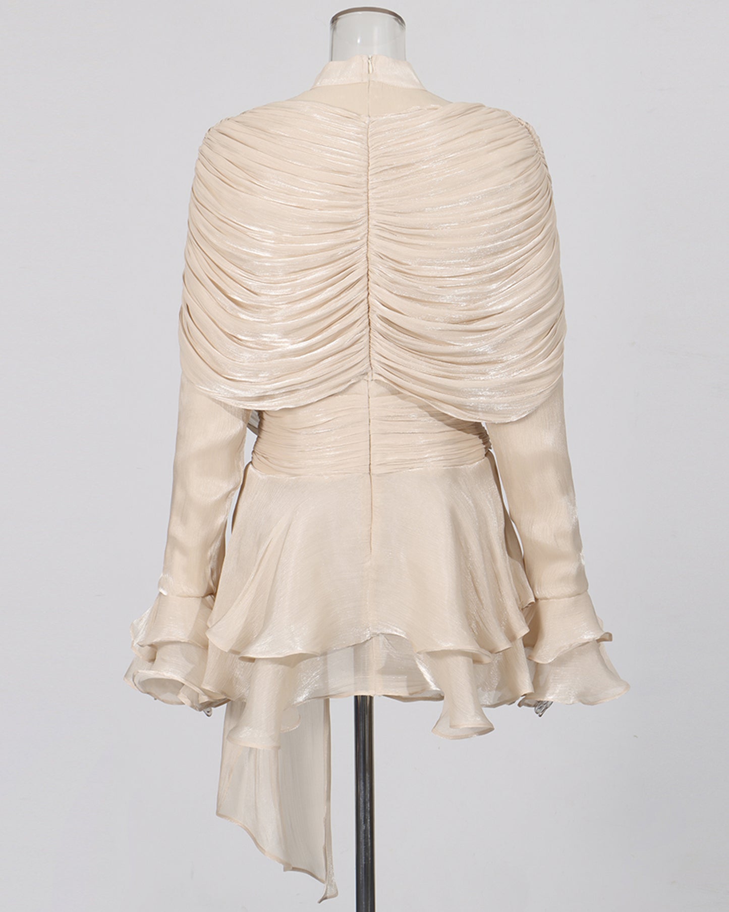 Apricot Ruched Ruffle Mini Dress