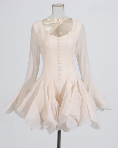 Apricot Ruffle Hem Mini Dress