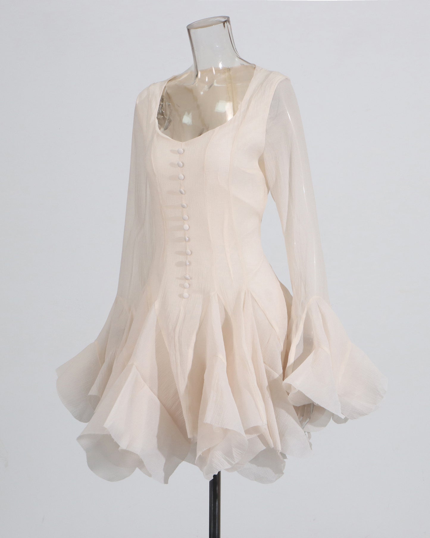 Apricot Ruffle Hem Mini Dress