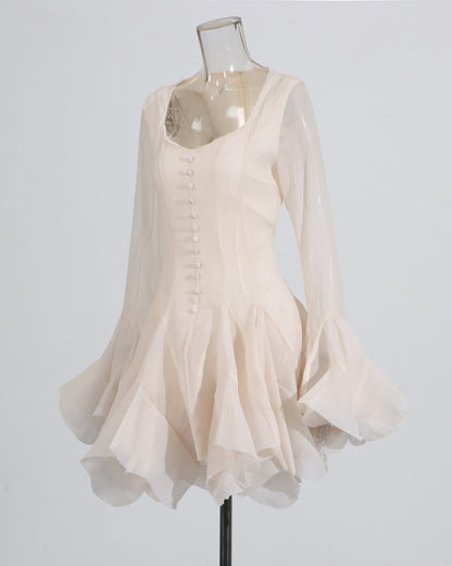 Apricot Ruffle Hem Mini Dress