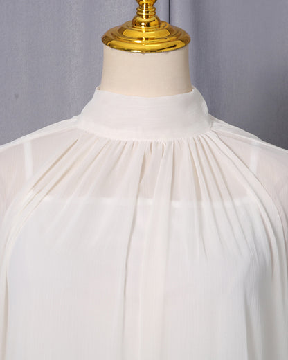 Apricot Ruffle High Neck Chiffon Maxi Dress