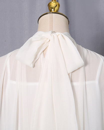 Apricot Ruffle High Neck Chiffon Maxi Dress