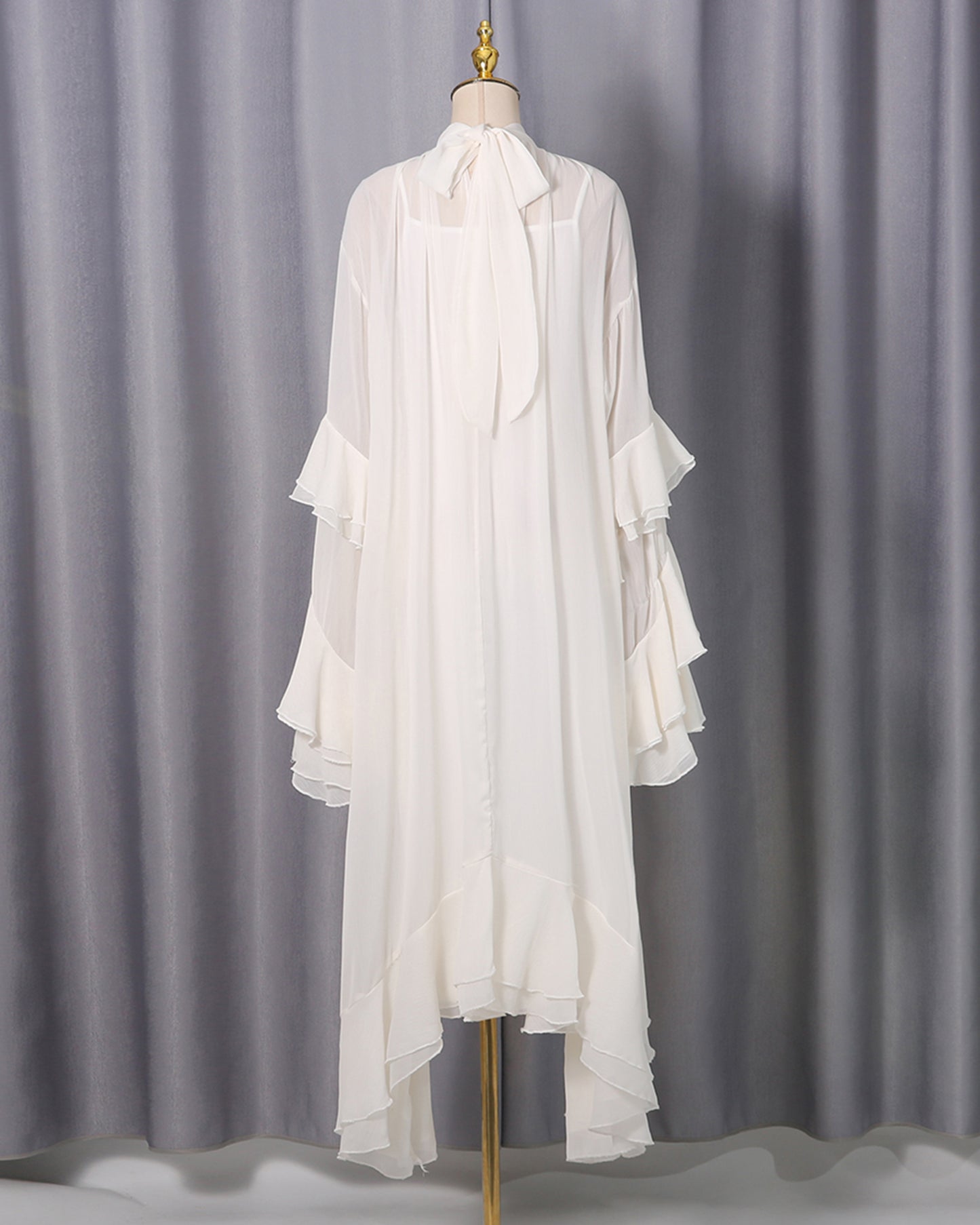 Apricot Ruffle High Neck Chiffon Maxi Dress