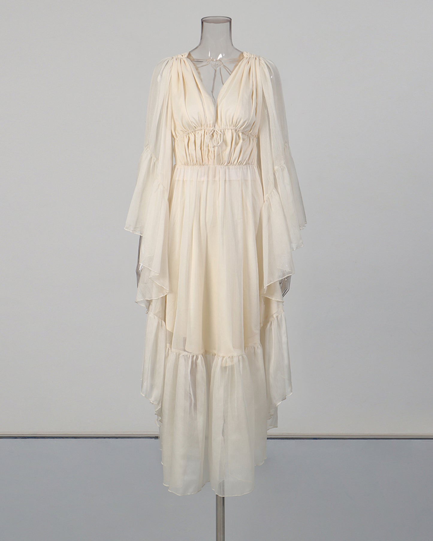 Apricot Ruffle Tiered Chiffon Midi Dress