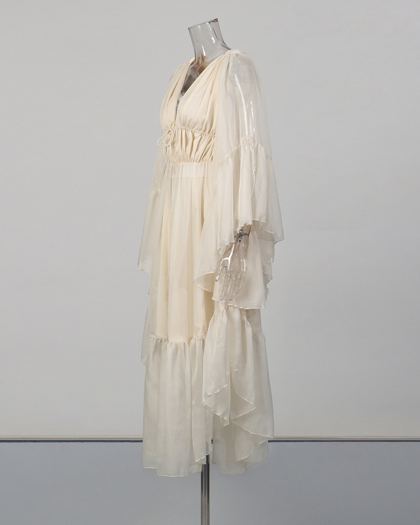 Apricot Ruffle Tiered Chiffon Midi Dress