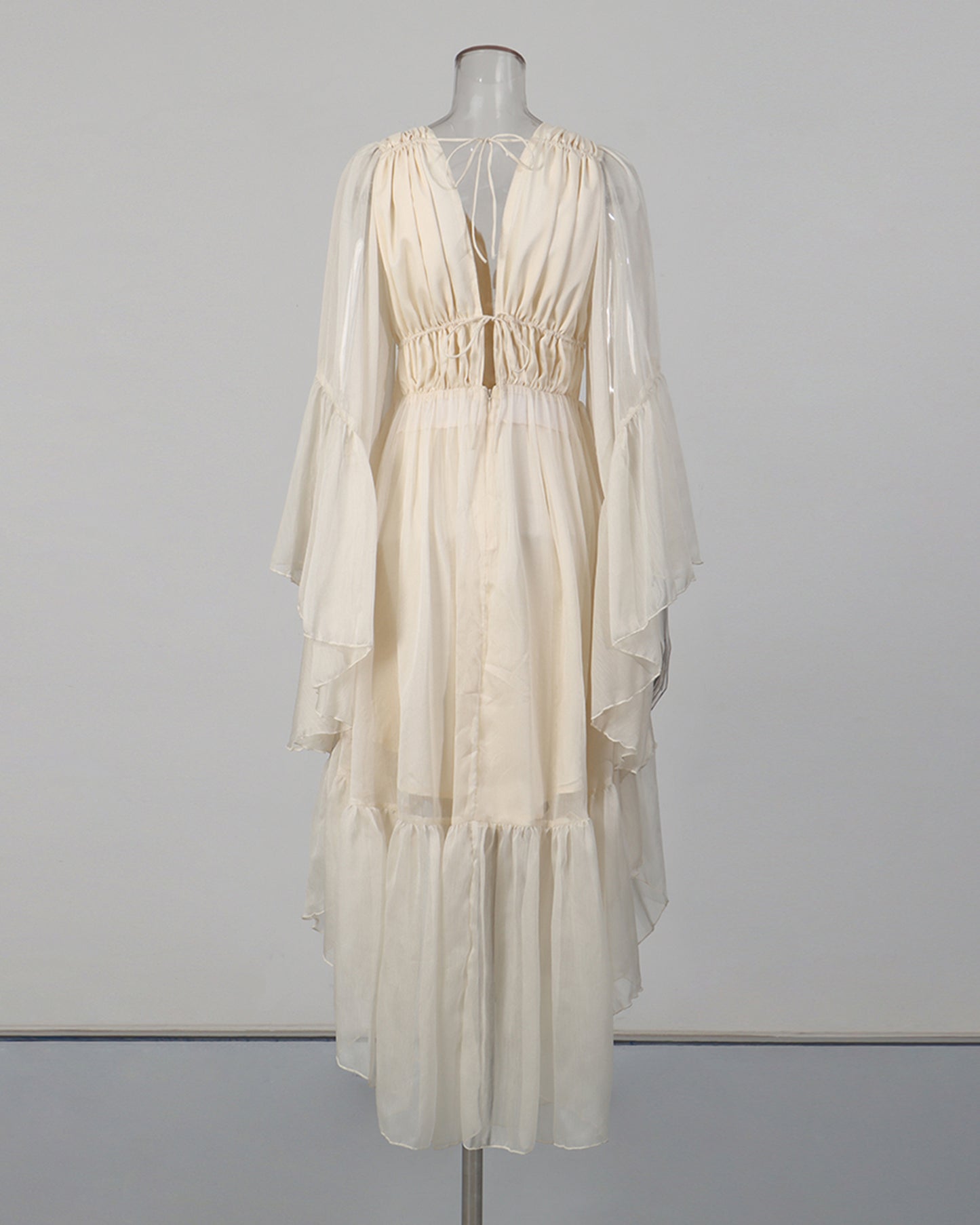Apricot Ruffle Tiered Chiffon Midi Dress