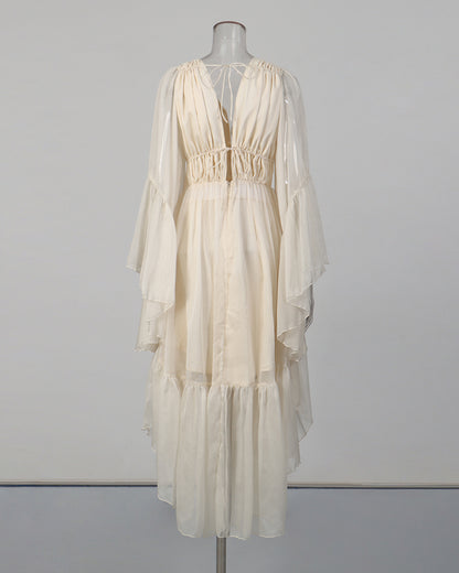Apricot Ruffle Tiered Chiffon Midi Dress