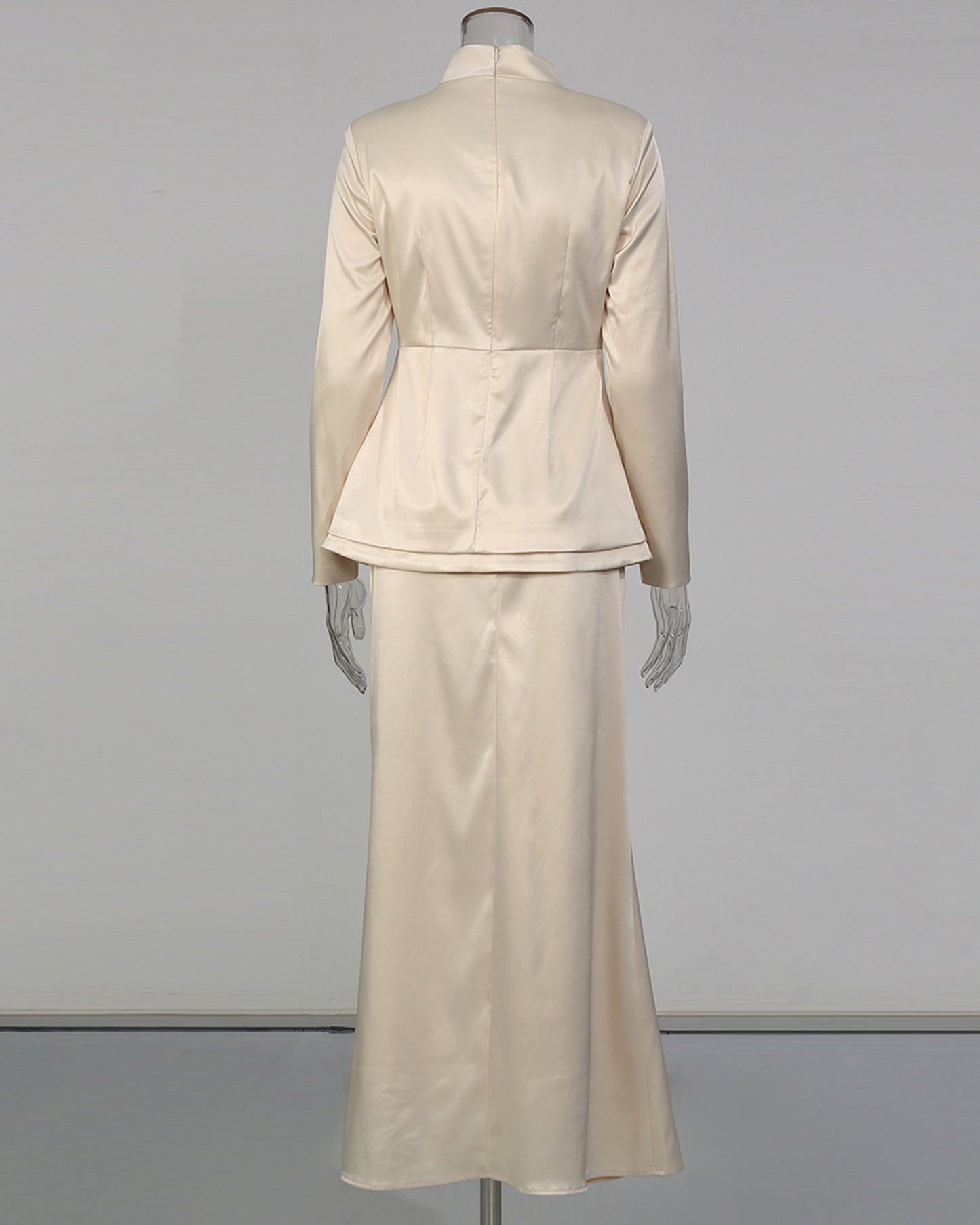 Apricot Satin High Neck Top & Skirt Set