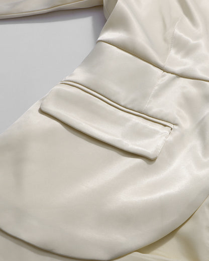 Apricot Satin High Neck Top & Skirt Set