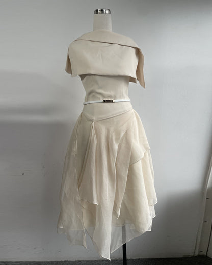 Apricot Dress & Cape 2-Piece Set