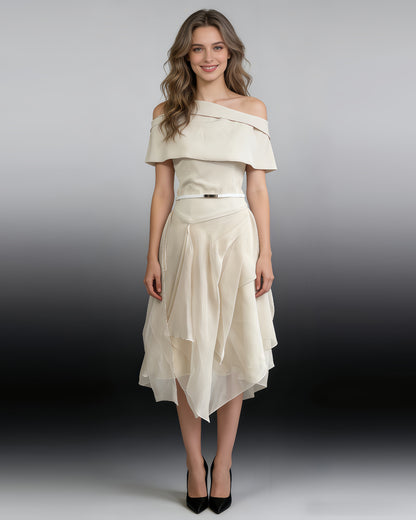 Apricot Dress & Cape 2-Piece Set