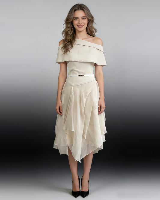 Apricot Dress & Cape 2-Piece Set