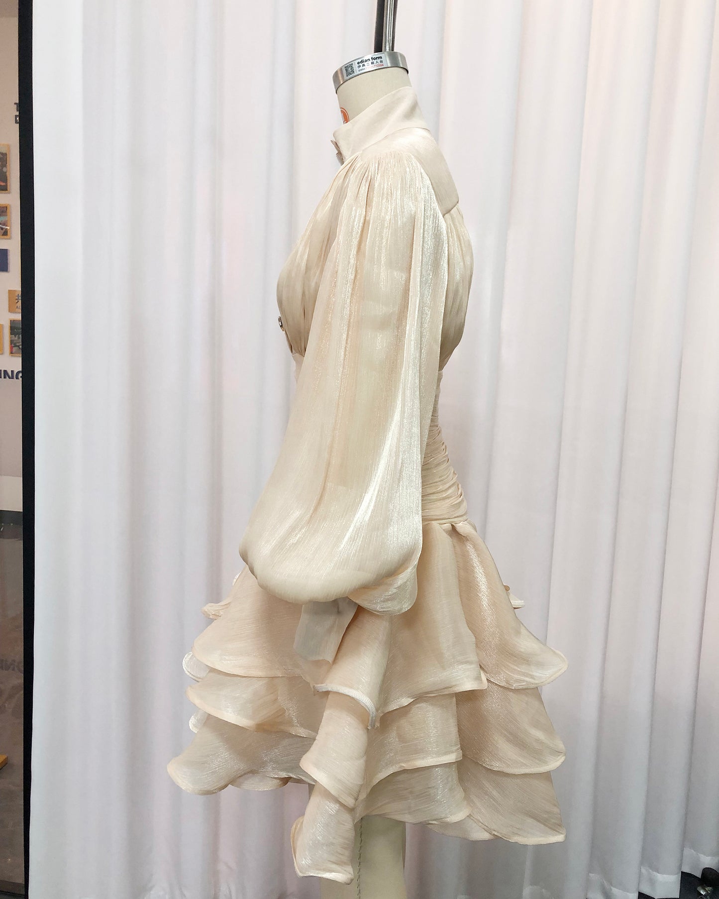 Apricot Shimmer Puff Sleeve Ruffled Mini Dress