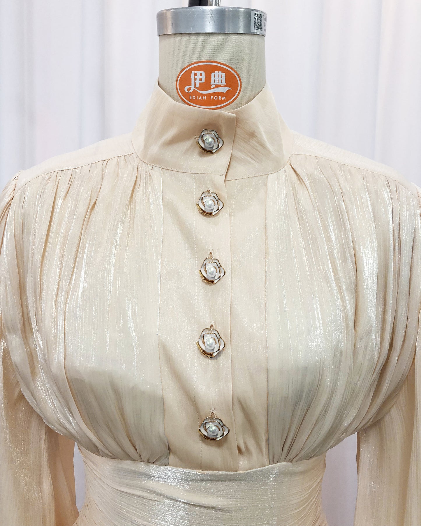 Apricot Shimmer Puff Sleeve Ruffled Mini Dress