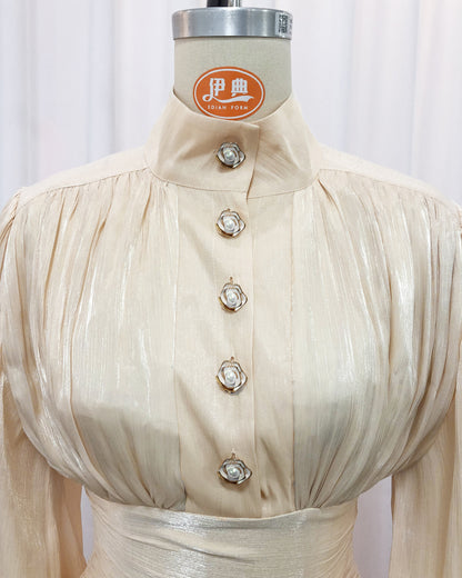 Apricot Shimmer Puff Sleeve Ruffled Mini Dress