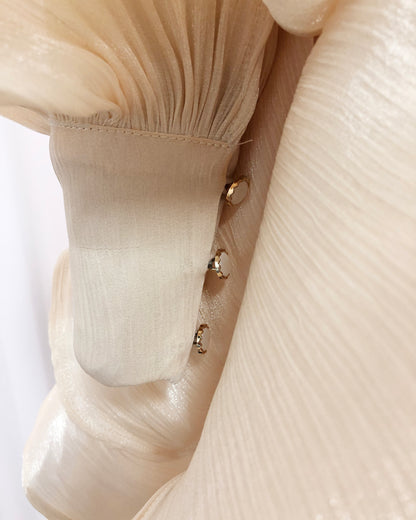 Apricot Shimmer Puff Sleeve Ruffled Mini Dress