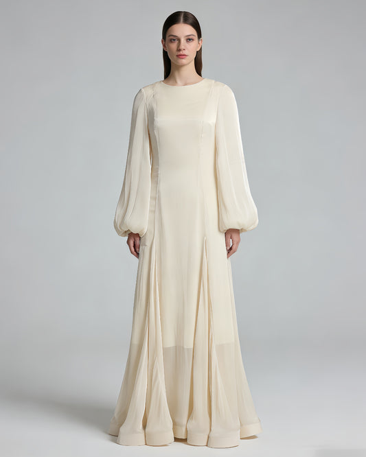 Apricot Shimmery Puff Sleeve Maxi Dress