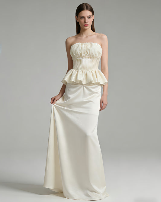 Apricot Smocked Peplum Mermaid Maxi Dress