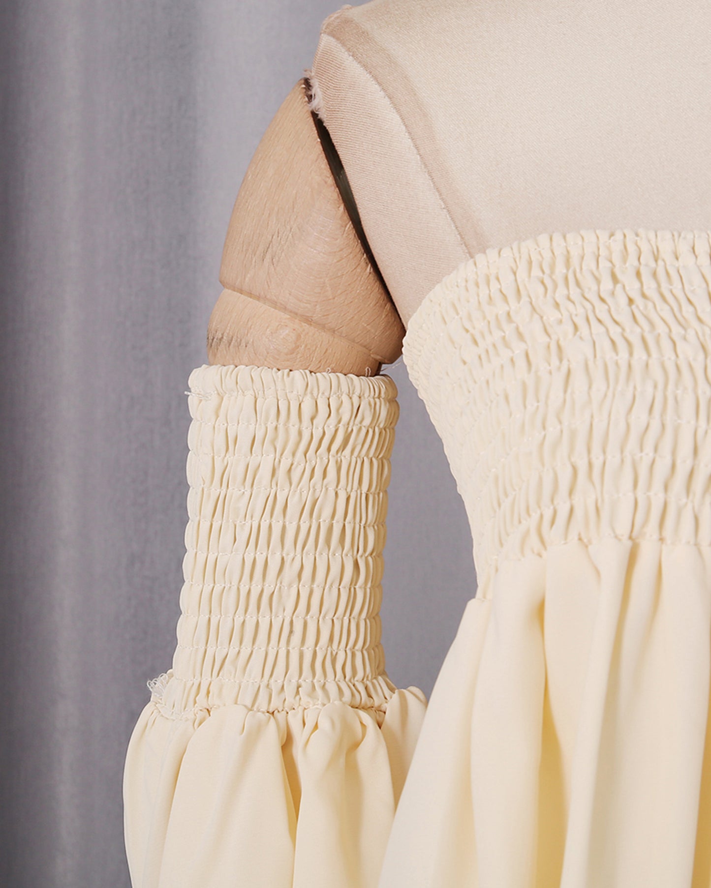 Apricot Smocked Tube Top Lantern Sleeve Split Blouse
