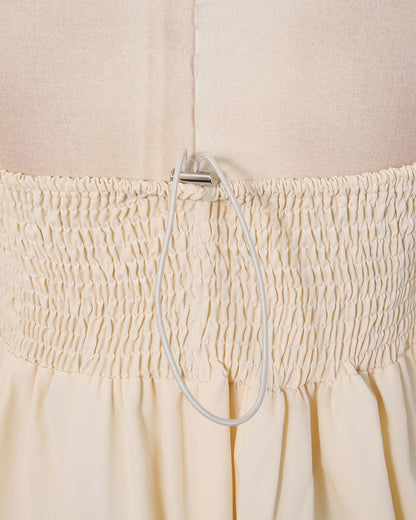 Apricot Smocked Tube Top Lantern Sleeve Split Blouse