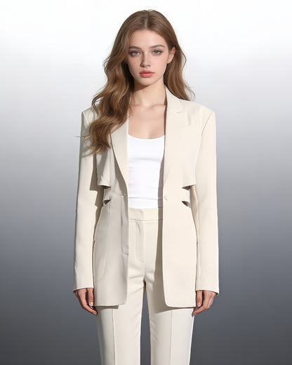 Apricot Solid Lapel Cutout Blazer