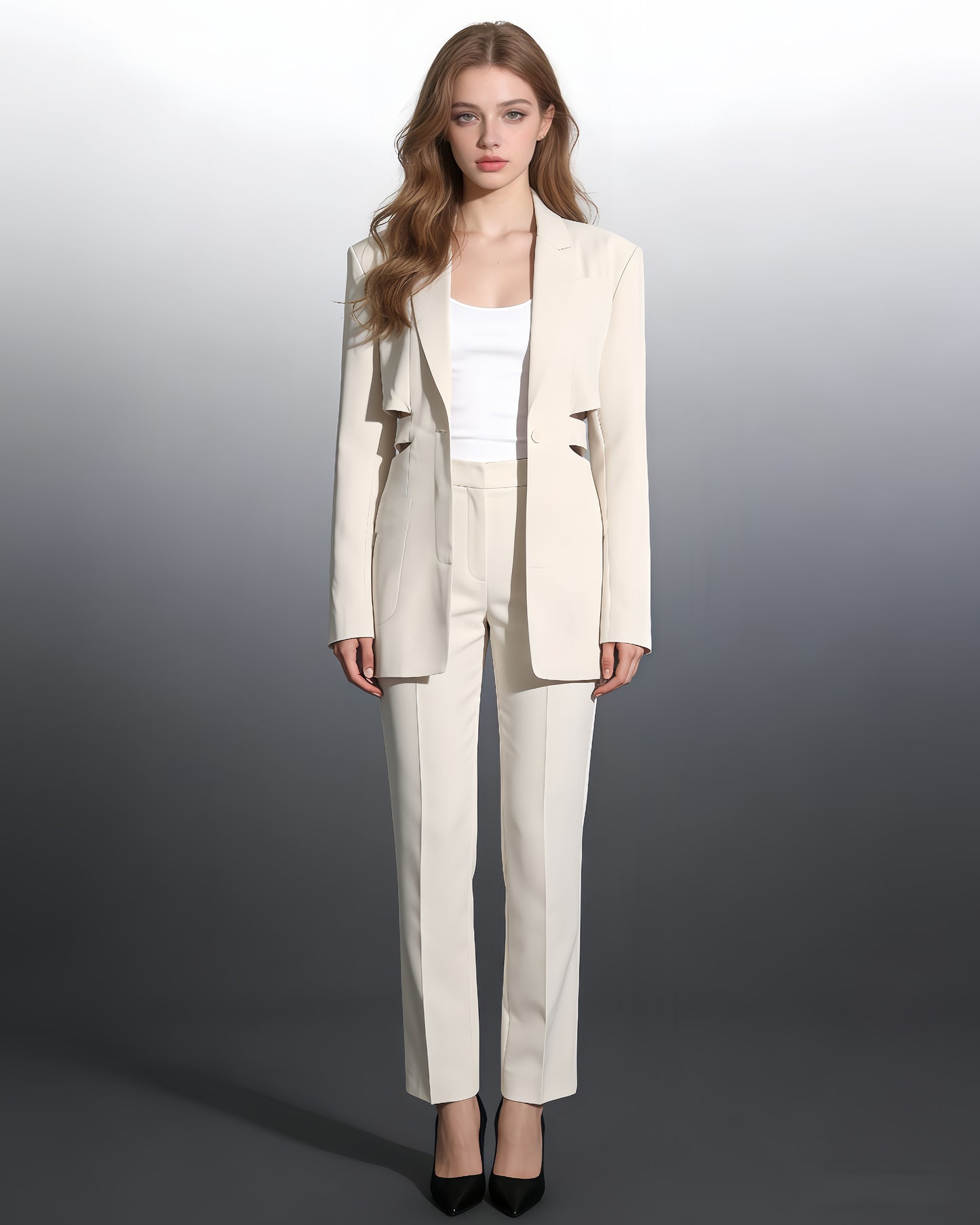 Apricot Solid Lapel Cutout Blazer