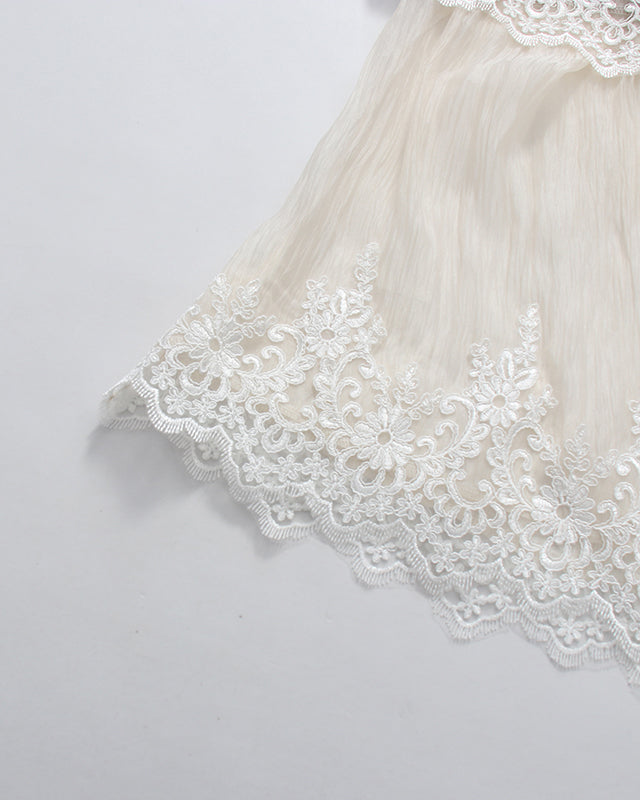 Apricot Spaghetti Strap Mesh Top With Lace Trim