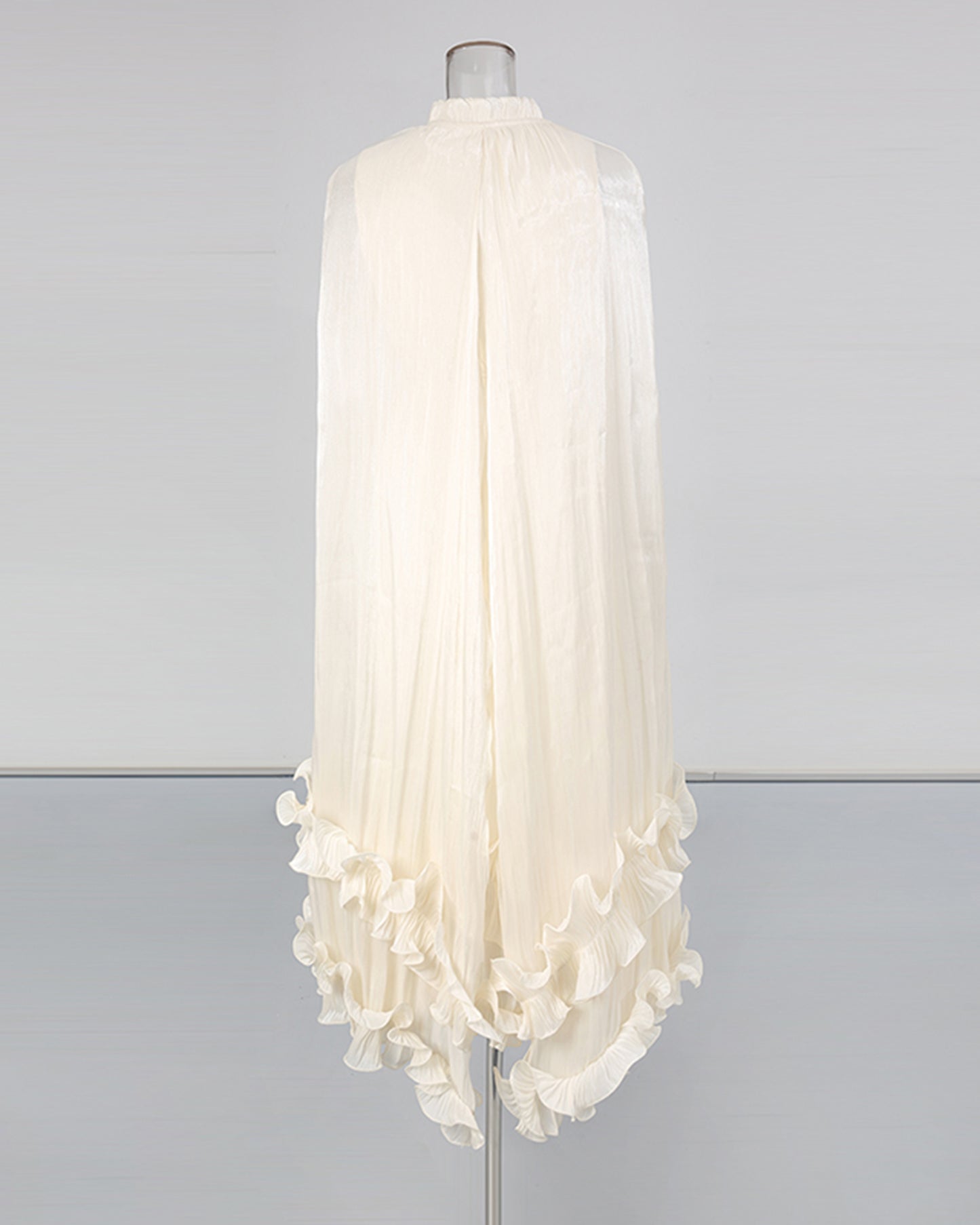 Apricot Stand Collar Cape Ruffle Maxi Dress