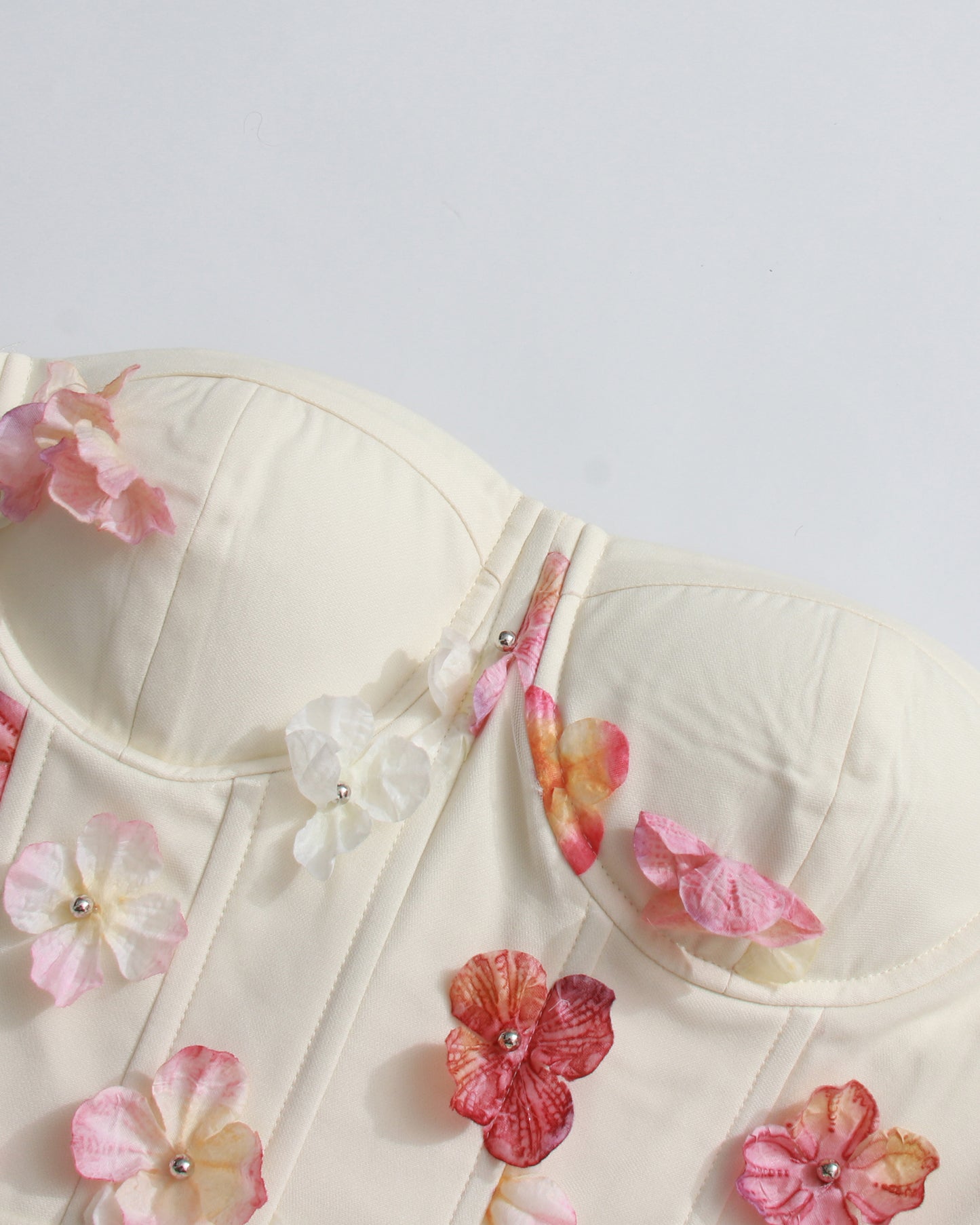 Apricot Strapless 3D Floral Midi Dress