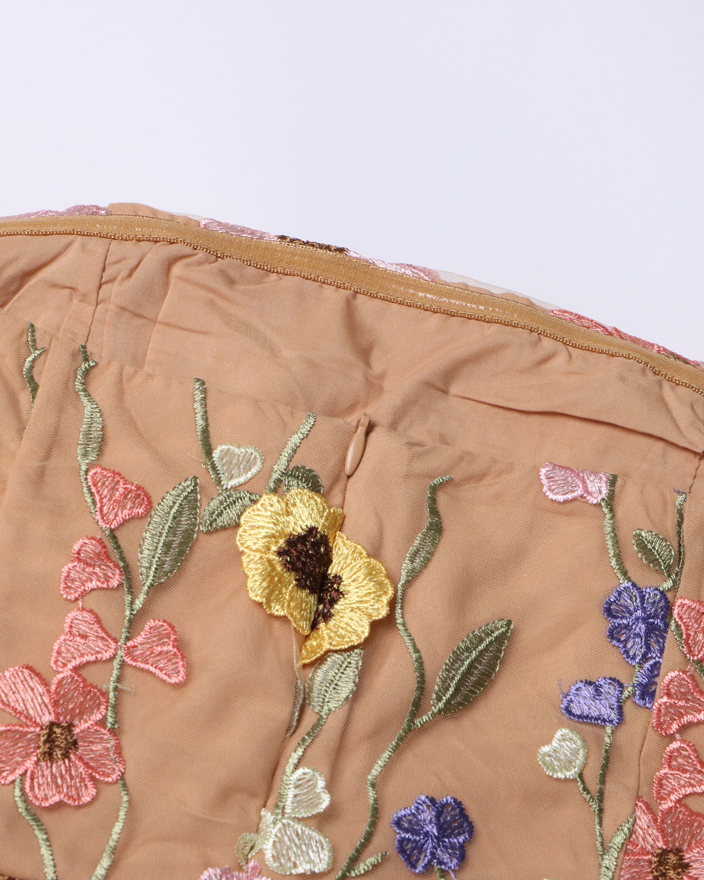 Apricot Strapless Floral Embroidered Midi Dress