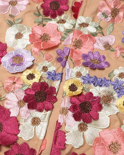 Apricot Strapless Floral Embroidered Midi Dress